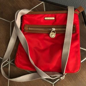Michael Kors Red Nylon Crossbody Shoulder Handbag